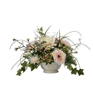 Rose & Berry Silk Flower Centerpiece Floral Arrangement in Cream and Green